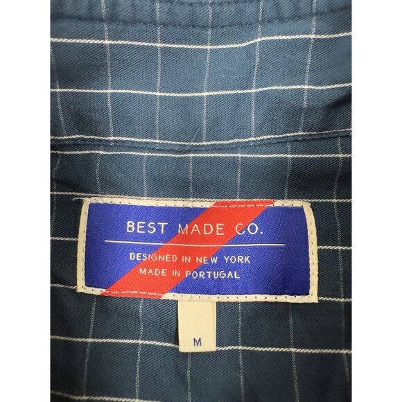 Best Made Co Mens Shirt Long Sleeve Size Medium Plaid Blue Cotton Elbow Patches - Picture 8 of 12